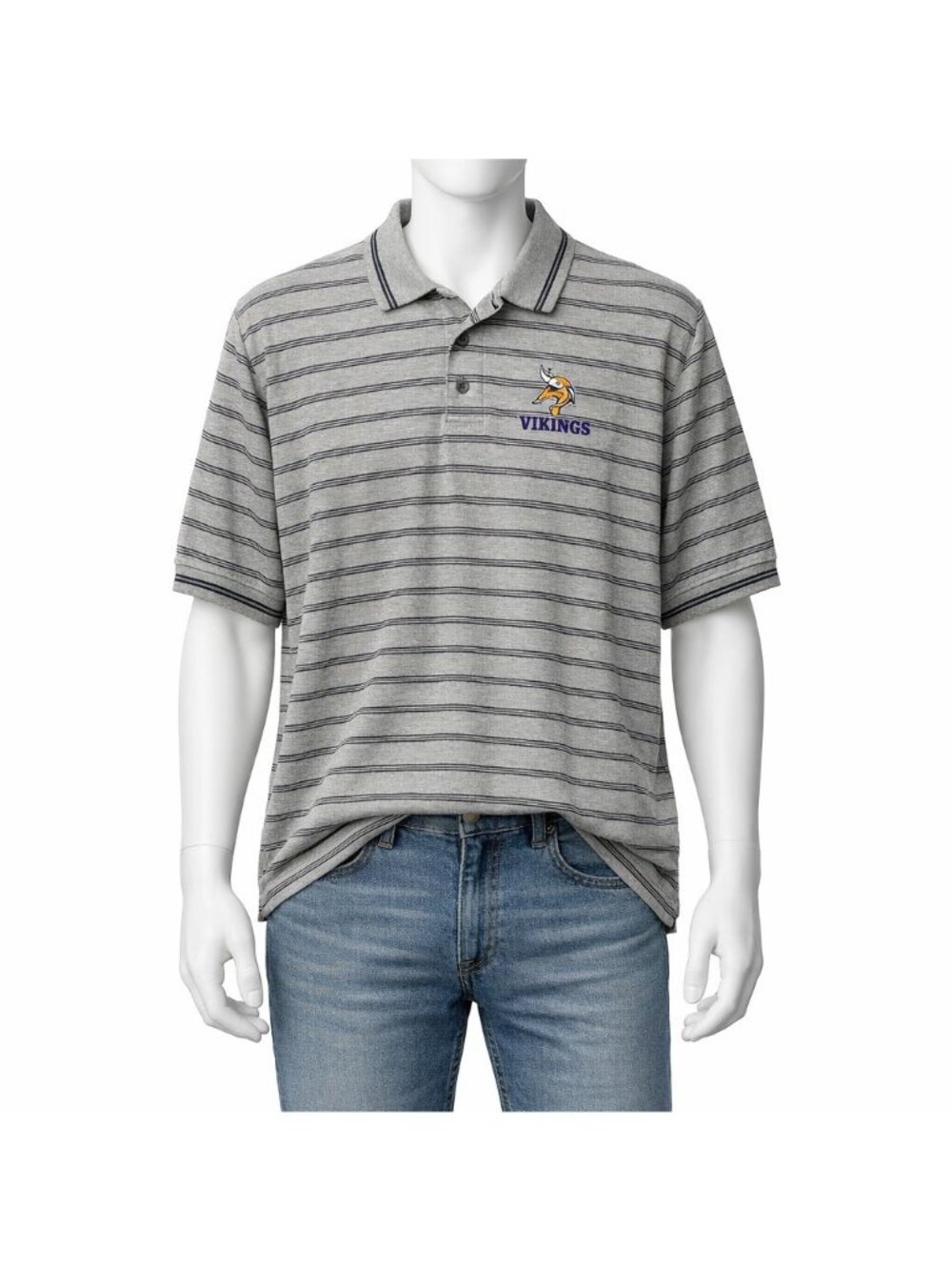 Minnesota Vikings NFL Polo Shirt Mens XL Gray Striped Short Sleeve Football NEW